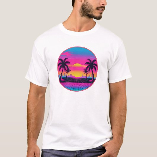 T-shirt Neon Sunset Synthwave - Retro 80s Design esthétiqu (Devant)