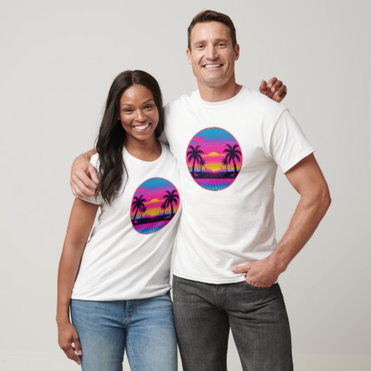 T-shirt Neon Sunset Synthwave - Retro 80s Design esthétiqu (Unisexe)