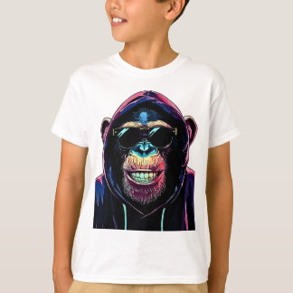 T-shirt Neon Vibe – Stylish Chimpanzee in Hoodie and Sungl