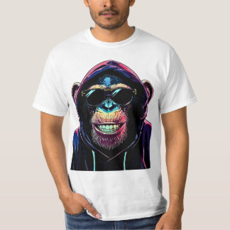 T-shirt Neon Vibe – Stylish Chimpanzee in Hoodie and Sungl