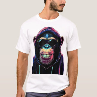 T-shirt Neon Vibe – Stylish Chimpanzee in Hoodie and Sungl