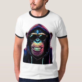 T-shirt Neon Vibe – Stylish Chimpanzee in Hoodie and Sungl