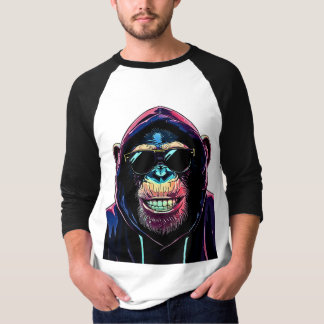 T-shirt Neon Vibe – Stylish Chimpanzee in Hoodie and Sungl