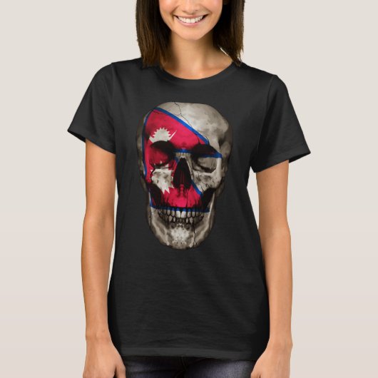 T-shirt Nepal Flag Skull Nepalese Roots Proud Patriotic (Devant)