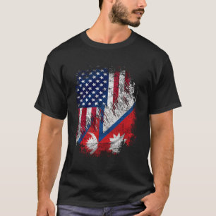 T-shirt Népal vintage et américain avec Drapeau Cool cadea