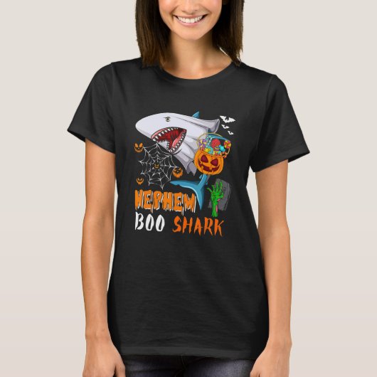 T-shirt Nephew Shark Boo Halloween Shark Boo Ghost Candy P (Devant)