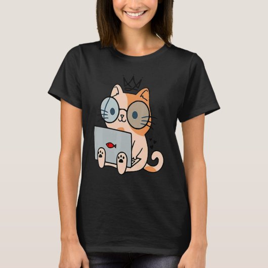 T-shirt Nerd Ca Chat Travaillant Avec Ordinateur Portable (Devant)