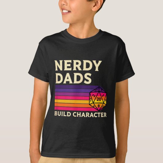 T-shirt Nerdy Dads Build Character, Retro Tabletop Rpg Fat (Devant)