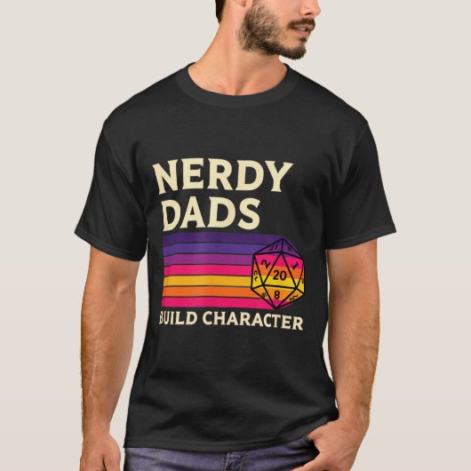 T-shirt Nerdy Dads Build Character, Retro Tabletop Rpg Fat (Devant)