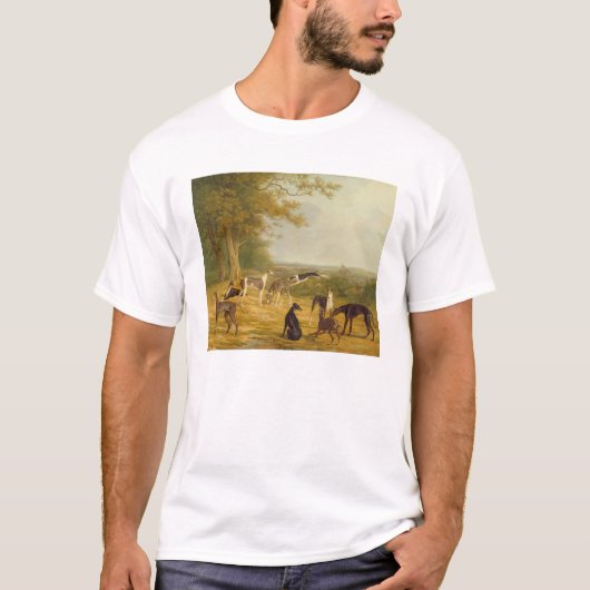 T-shirt Neuf lévriers dans un paysage (huile sur la toile) (Devant)