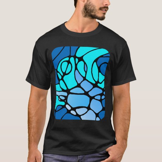 T-shirt Neurographique bleu design abstrait moderne (Devant)