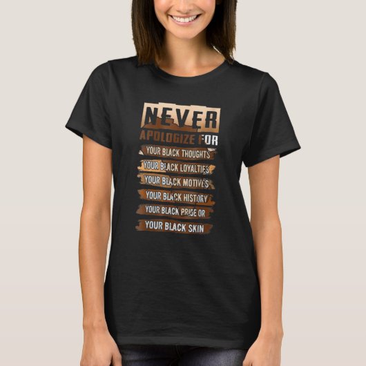 T-shirt Never Apologize Black History Month BLM Melanin Pr (Devant)