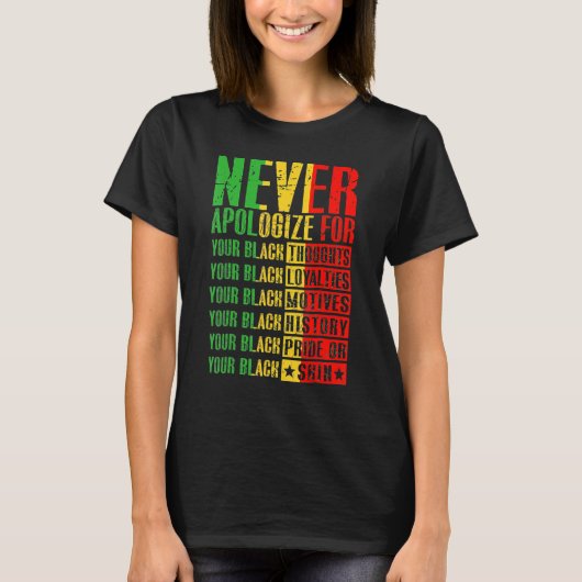 T-shirt Never Apologize For Your Blackness Black History P (Devant)