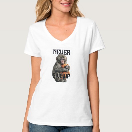 T-shirt Never Give Up - Resilient Baby Monkey with Teddy B (Devant)