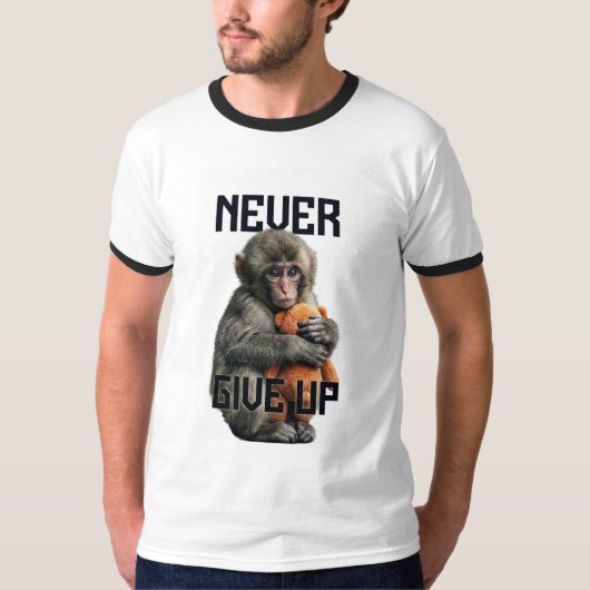 T-shirt Never Give Up - Resilient Baby Monkey with Teddy B (Devant)