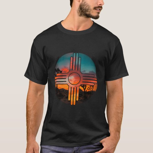 T-shirt New Mexico Zia Symbol And Landscape (Devant)