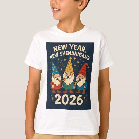 T-shirt New Year, New Shenanigans 2026 Gnome Party Tee (Devant)