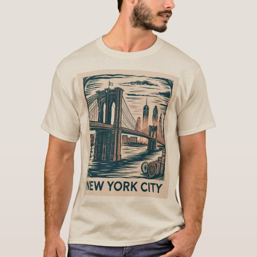 T-shirt New York City Brooklyn Bridge Bold Retro Skyline (Devant)