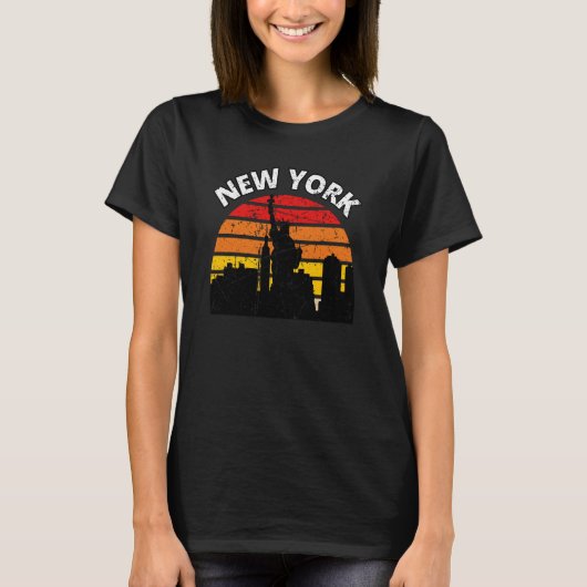 T-shirt New York City Manhattan City Skyline Statue o (Devant)