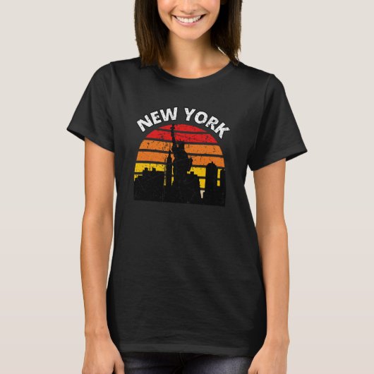 T-shirt New York City Manhattan Cityscape Skyline Statue o (Devant)