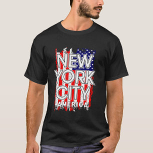 T-shirt New York City Skyline NYC Manhattan Flag America U