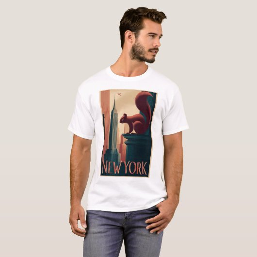T-shirt New York City Squirrel – Art Deco Skyline Poster (Devant entier)