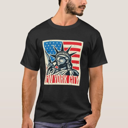 T-shirt New York City Statue Liberty détenue USA Drapeau W (Devant)