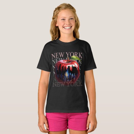 T-shirt New York La Grosse Pomme Fruit Silhouette City (Devant entier)