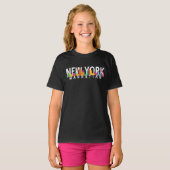 T-shirt New York Manhattan skyline avec palmiers (Devant entier)