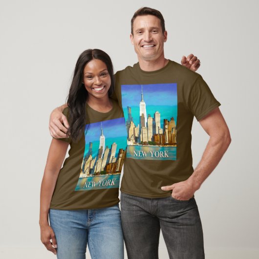 T-shirt New York Skyline en bleu Cobalt et Tan (Unisexe)