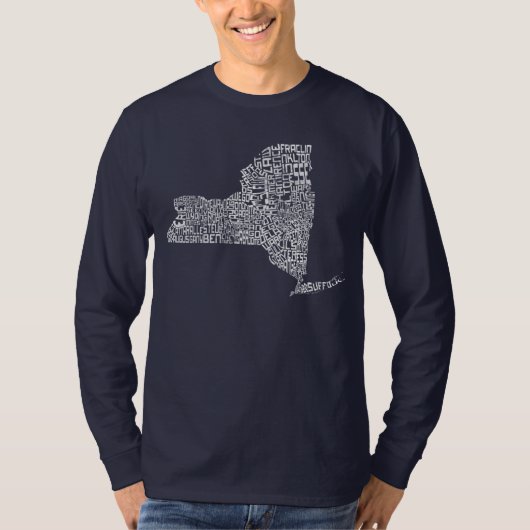 T-shirt New York State Counties Typographic Word Art Map (Devant)