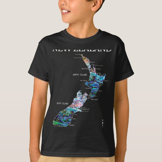T-shirt New Zealand Kiwi Detailed Map (Devant)