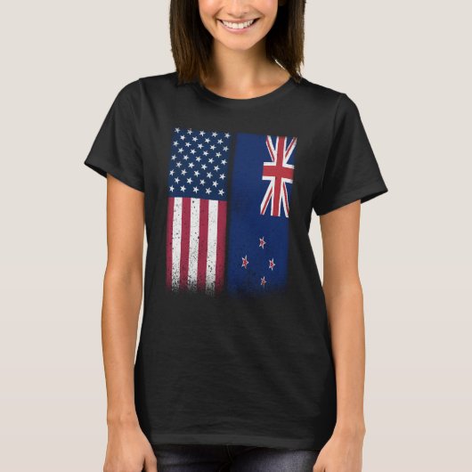 T-shirt New Zealand New Zealand American Flags Proud USA (Devant)