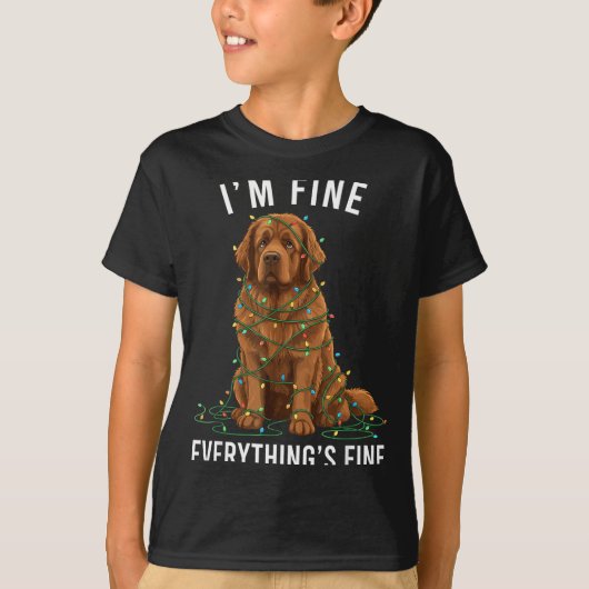 T-shirt Newfoundland Dog Christmas I'm Fine Everything Is (Devant)