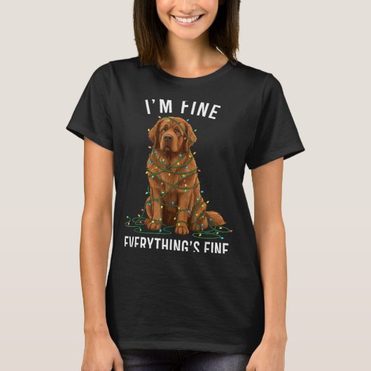 T-shirt Newfoundland Dog Christmas I'm Fine Everything Is (Devant)