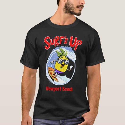 T-shirt Newport Beach Pour Enfants Ananas Surf Sur Pizza (Devant)
