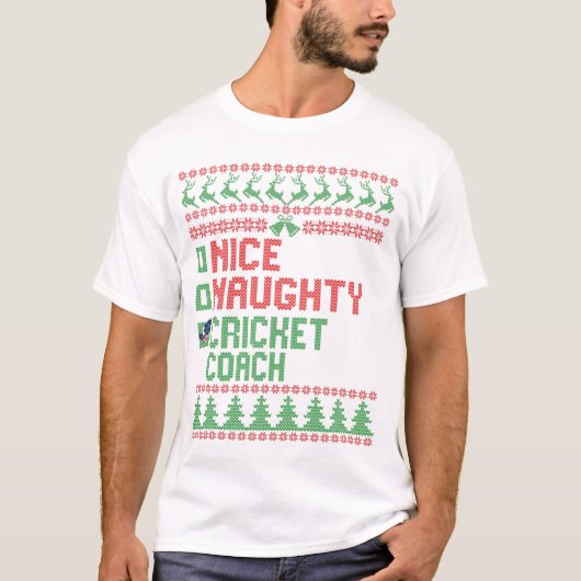T-shirt Nice Naughty Cricket Coach Funny Noël Cadeau (Devant)