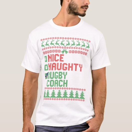 T-shirt Nice Naughty entraîneur de rugby amusant Noël Matc (Devant)