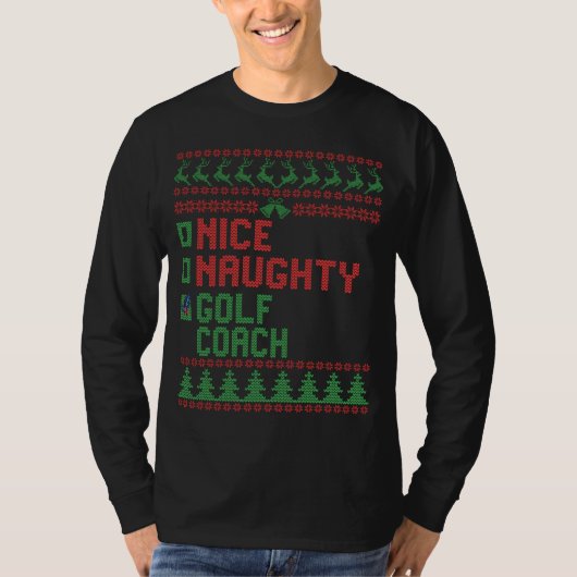 T-shirt Nice Naughty Golf Coach Funny Christmas Matching (Devant)