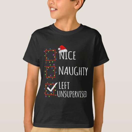 T-shirt Nice Naughty Left Unsupervised Christmas List Funn (Devant)
