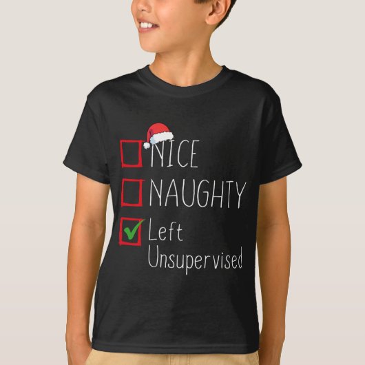 T-shirt Nice Naughty Left Unsupervised Christmas List Sant (Devant)