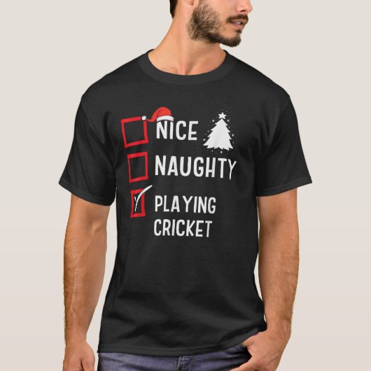 T-shirt Nice Naughty List Christmas Hobby Playing Cricket  (Devant)