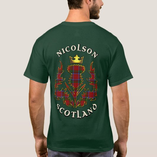 T-shirt Nicolson Clan Badge & Tartan avec devise (Dos)