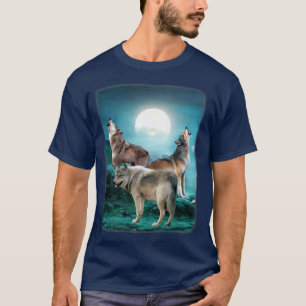 T-shirt Night Howling At The Moon Wolves Wolf Animal Jungl