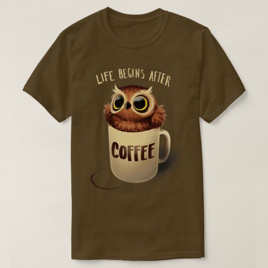 T-shirt Night Owl Fluffy Cute Bird Morning Coffee (Design devant)