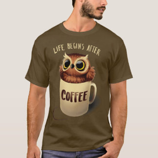 T-shirt Night Owl Fluffy Cute Bird Morning Coffee