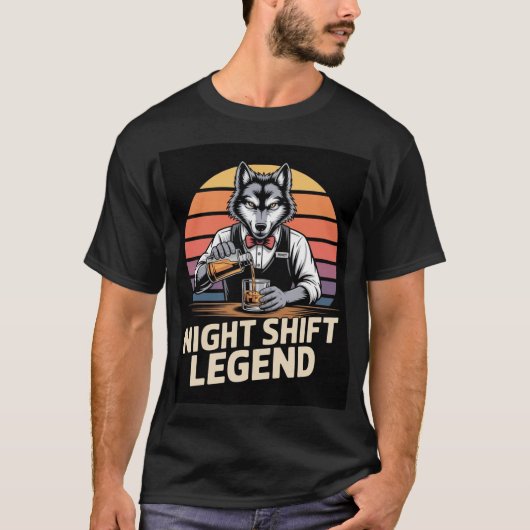T-shirt Night Shift Legend Wolf Bartender Shirt (Devant)