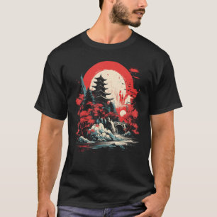 T-shirt Nihonga Peinture Art Japonais Cascade Japon Fan