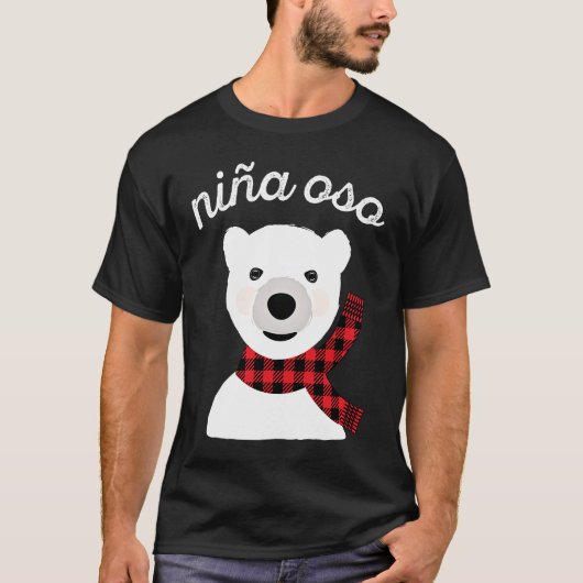 T-shirt niña oso polar de Navidad decoracion cuadros rojos (Devant)