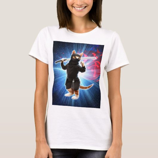 T-shirt Ninja Chat dans l'espace. (Devant)